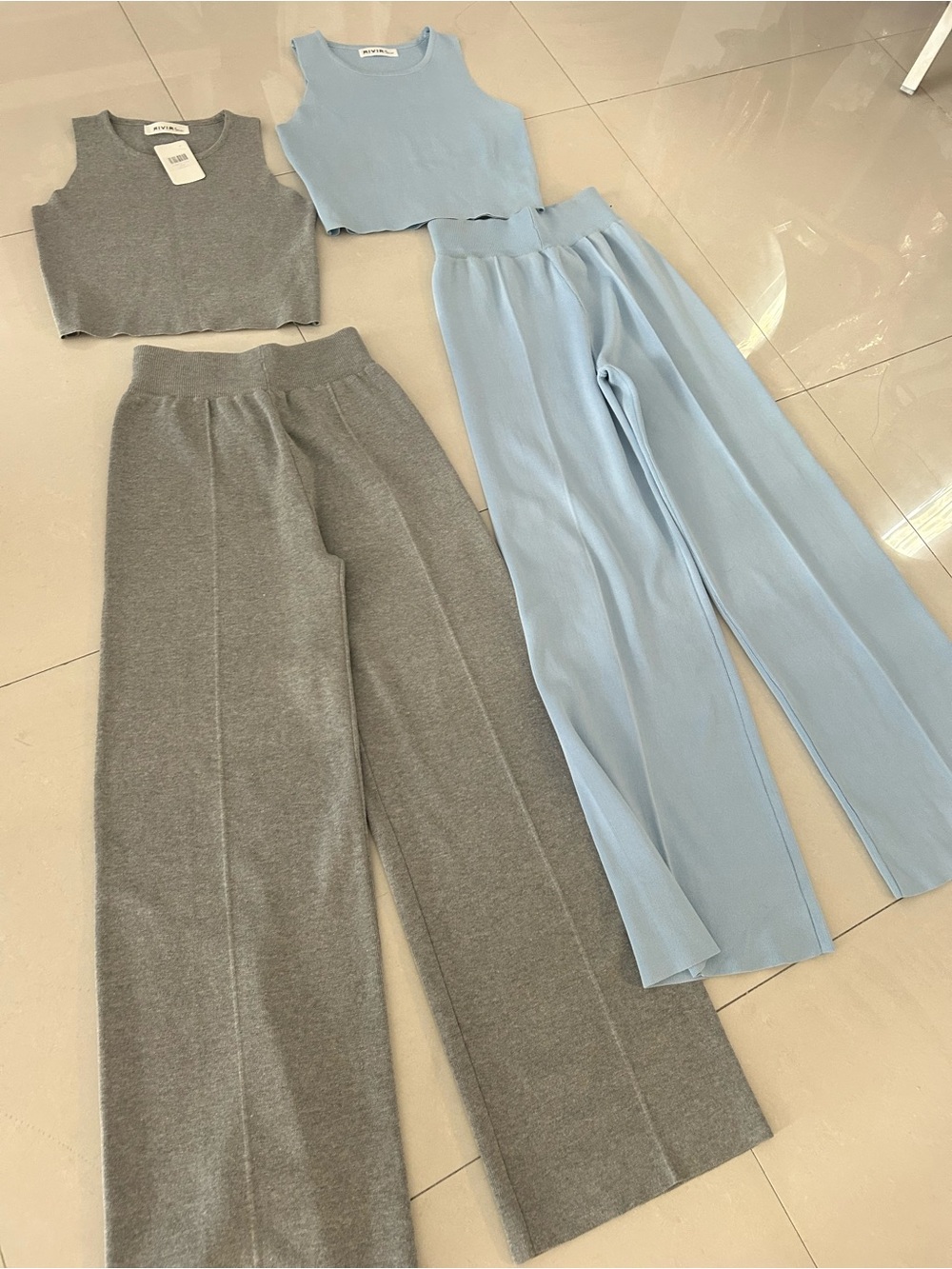 New with tags 2 sets Women’s Wide-Leg Knit Pants - Gray and baby blue